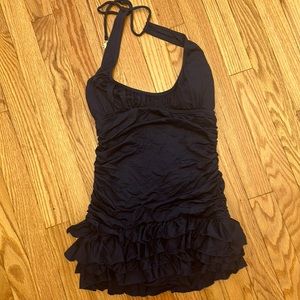 Juicy couture nwt one piece swimsuit. Navy blue. Ruffle bottom halter back